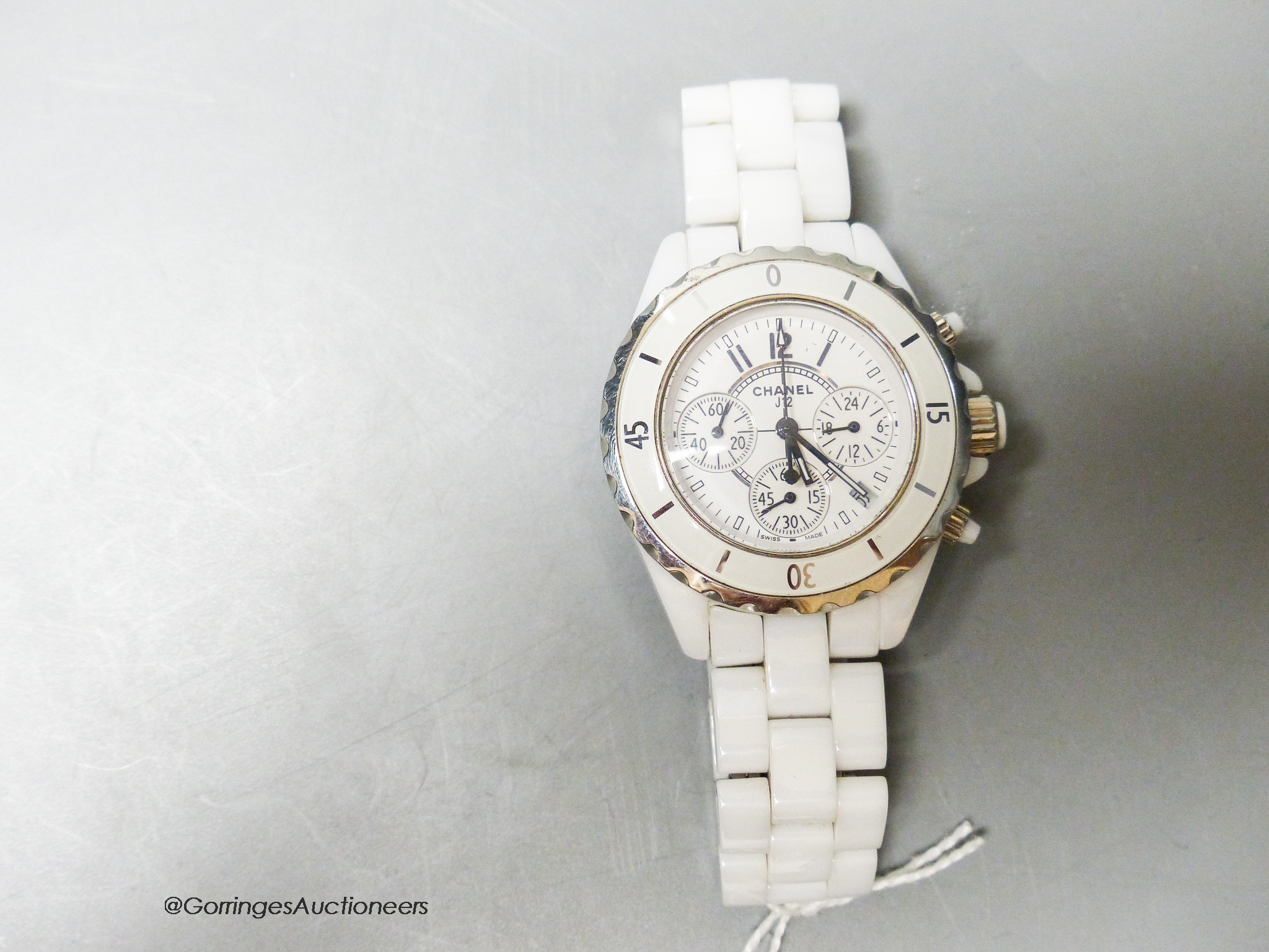 A lady's modern Chanel J12V chronograph quartz wrist watch, no box or papers.